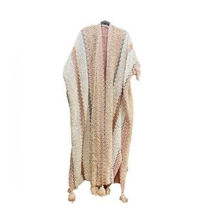 Chevron Pattern Knitted Shawl Long Open  Knit Fabric Hand Made Size XL